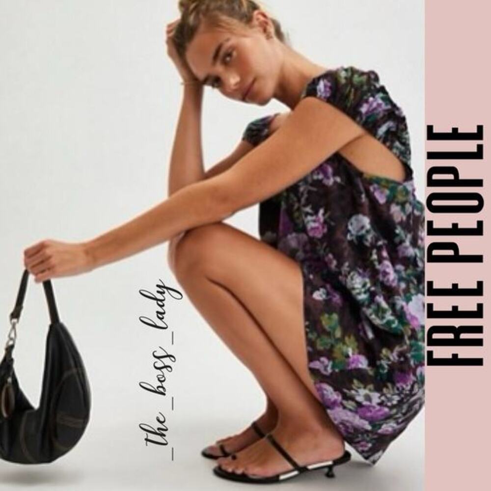 Free People mini dress floral boho pleated summer cotton linen beach Medium